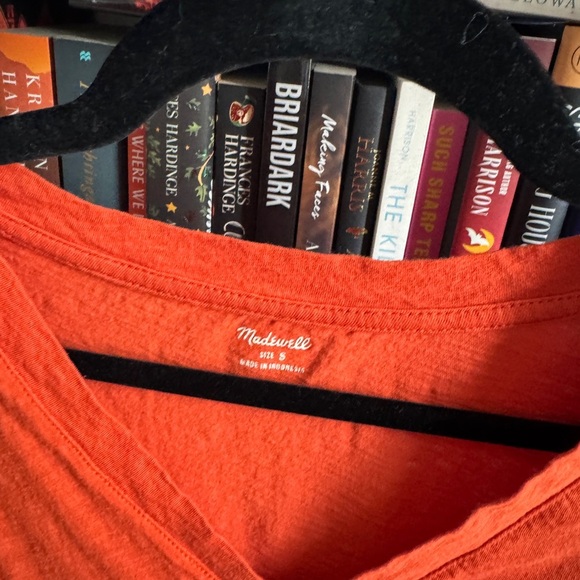 Madewell classic Women's V-Neck Orange red Top cotton tee T-shirt basic - Picture 2 of 4